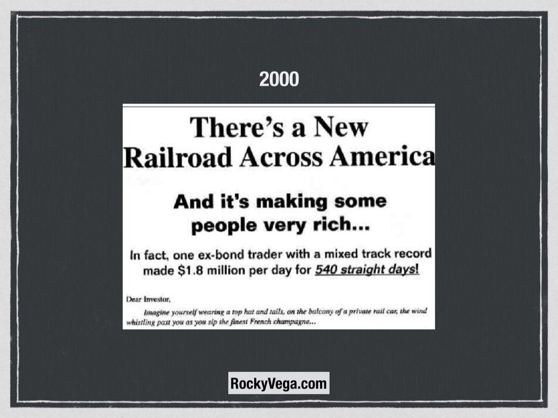 2000 slide from the talk, with the cover of The New Railroad.