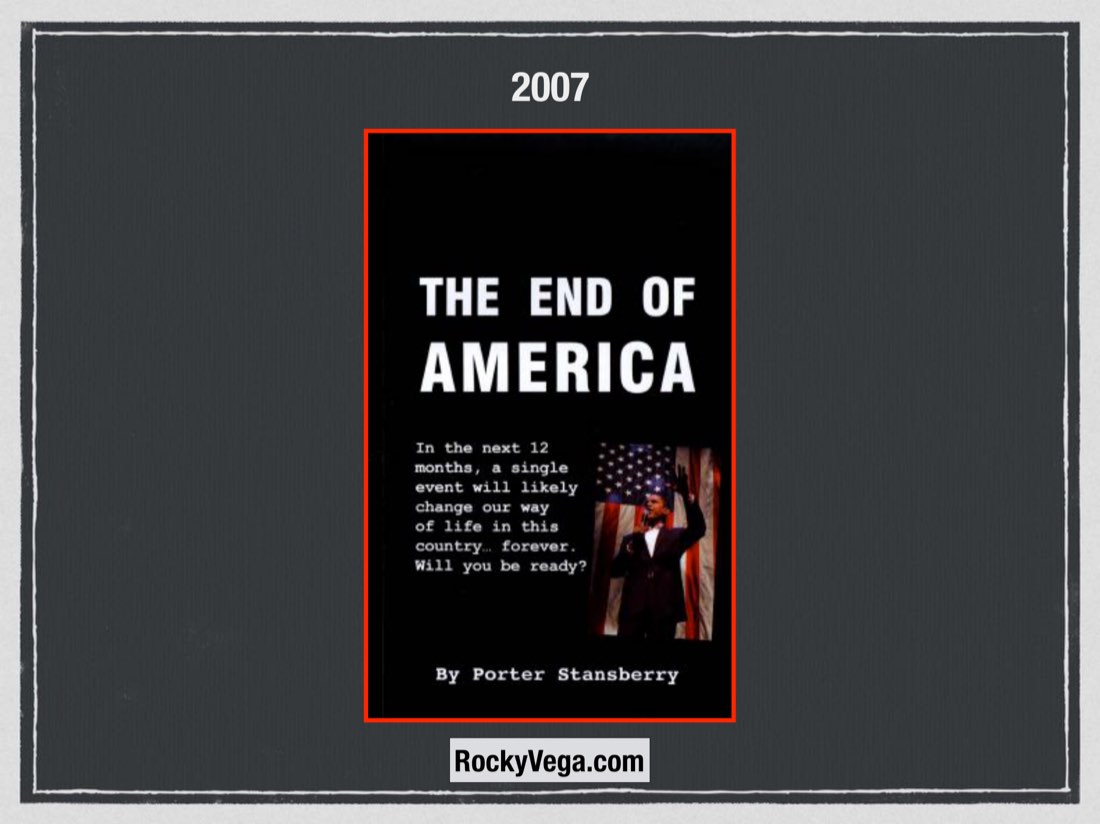 2007 slide from the talk, with the cover of End of America.